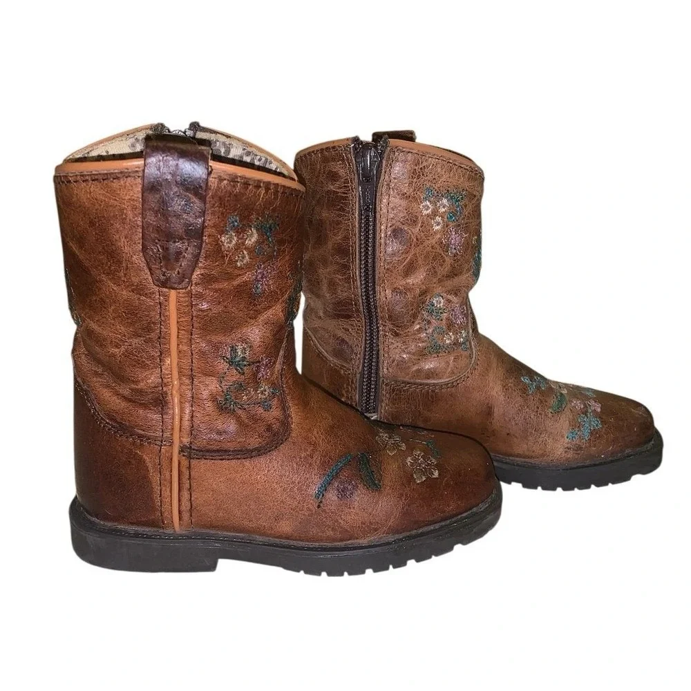 Shyanne Cowboy Boots Kids 8 D Brown‎ Leather Floral Embroidered 43833 T Boho